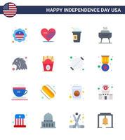 Happy Independence Day 16 Flats Icon Pack for Web and Print bird holiday america festivity barbeque Editable USA Day Vector Design Elements