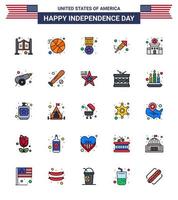 feliz día de la independencia 25 líneas planas rellenas paquete de iconos para la web y la construcción de la estación de impresión día de la insignia religión elementos de diseño vectorial del día de estados unidos editables vector