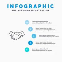 acuerdo de apretón de manos negocios manos socios icono de línea de asociación con 5 pasos presentación infografía antecedentes vector