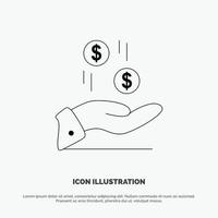 Hand Dollar Money Currency Charity Line Icon Vector