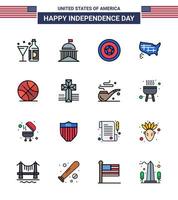 4th July USA Happy Independence Day Icon Symbols Group of 16 Modern Flat Filled Lines of usa states ireland map independence day Editable USA Day Vector Design Elements