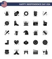 Stock Vector Icon Pack of American Day 25 Solid Glyph Signs and Symbols for festival fire work donut usa drink Editable USA Day Vector Design Elements