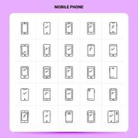 OutLine 25 Mobile Phone Icon set Vector Line Style Design Black Icons Set Linear pictogram pack Web and Mobile Business ideas design Vector Illustration