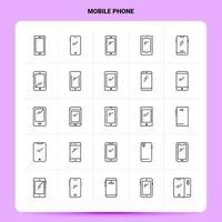 OutLine 25 Mobile Phone Icon set Vector Line Style Design Black Icons Set Linear pictogram pack Web and Mobile Business ideas design Vector Illustration