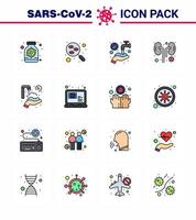 16 Flat Color Filled Line Set of corona virus epidemic icons such as twenty seconds infection test infected washing viral coronavirus 2019nov disease Vector Design Elements