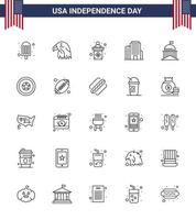 4th July USA Happy Independence Day Icon Symbols Group of 25 Modern Lines of ireland flag election city office Editable USA Day Vector Design Elements