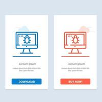 Monitor Bug Screen Security  Blue and Red Download and Buy Now web Widget Card Template vector