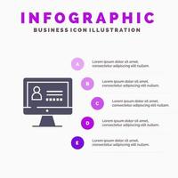 computadora internet seguridad sólido icono infografía 5 pasos presentación antecedentes vector