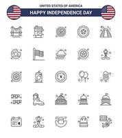 Group of 25 Lines Set for Independence day of United States of America such as american independence day american independece badge Editable USA Day Vector Design Elements