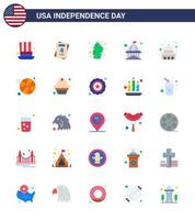 Happy Independence Day 4th July Set of 25 Flats American Pictograph of ball white flower usa house Editable USA Day Vector Design Elements