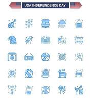 USA Happy Independence DayPictogram Set of 25 Simple Blues of statehouse indiana shield muffin cake Editable USA Day Vector Design Elements