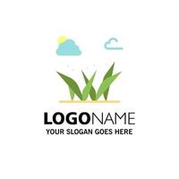 Grass Grasses Green Spring Business Logo Template Flat Color vector