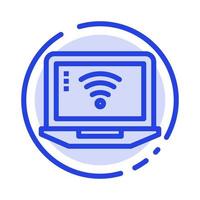 Laptop Computer Signal Wifi Blue Dotted Line Line Icon vector