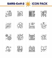Coronavirus Precaution Tips icon for healthcare guidelines presentation 16 Line icon pack such as room hospital building bed safety viral coronavirus 2019nov disease Vector Design Elements