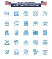 Modern Set of 25 Blues and symbols on USA Independence Day such as packages bag location pin states american Editable USA Day Vector Design Elements