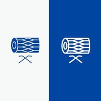 Drum Instrument Irish Parade St Patrick Line and Glyph Solid icon Blue banner Line and Glyph Solid icon Blue banner vector