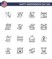 Happy Independence Day 4th July Set of 16 Lines American Pictograph of love day day date american Editable USA Day Vector Design Elements