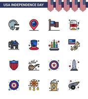 16 Flat Filled Line Signs for USA Independence Day usa elephent flag game machine Editable USA Day Vector Design Elements