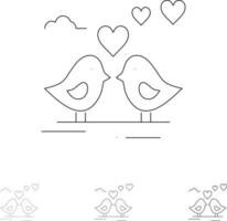 Bride Love Wedding Heart Bold and thin black line icon set vector