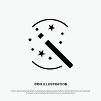 Tricks Solution Magic Stick Solid Black Glyph Icon vector