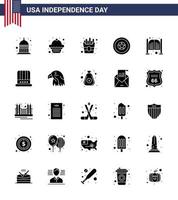 Group of 25 Solid Glyph Set for Independence day of United States of America such as day doors food bar independence day Editable USA Day Vector Design Elements