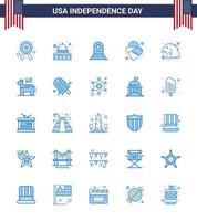 USA Independence Day Blue Set of 25 USA Pictograms of eagle animal death hat usa Editable USA Day Vector Design Elements