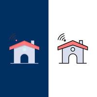 señal de servicio wifi casa iconos planos y llenos de línea conjunto de iconos vector fondo azul