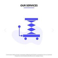 Our Services Car Construction Lift Scissor Solid Glyph Icon Web card Template vector