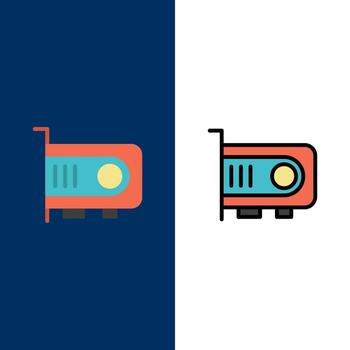 iconos de computadora de tecnología de energía de computadora plano y conjunto de iconos llenos de línea vector fondo azul