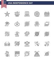 Modern Set of 25 Lines and symbols on USA Independence Day such as movies american hat video movis Editable USA Day Vector Design Elements
