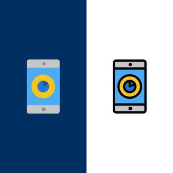Application Mobile Mobile Application Time  Icons Flat and Line Filled Icon Set Vector Blue Background