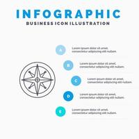 Compass Location Navigation Navigator Position Line icon with 5 steps presentation infographics Background vector