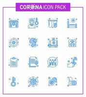 CORONAVIRUS 16 Blue Icon set on the theme of Corona epidemic contains icons such as target patient sickness fever hospital lab viral coronavirus 2019nov disease Vector Design Elements