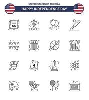 Big Pack of 16 USA Happy Independence Day USA Vector Lines and Editable Symbols of usa bat america baseball party Editable USA Day Vector Design Elements