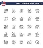 Set of 25 Vector Lines on 4th July USA Independence Day such as handbag medal award independence day holiday Editable USA Day Vector Design Elements