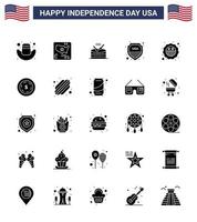 25 signos de glifo sólido de estados unidos celebración del día de la independencia símbolos de insignia instrumento americano escudo de estados unidos elementos de diseño de vector de día de estados unidos editables