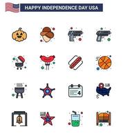 gran paquete de 16 estados unidos feliz día de la independencia líneas planas llenas de vector de estados unidos y símbolos editables de parrilla de frankfurter del ejército de salchicha americana elementos de diseño de vector de día de estados unidos editables