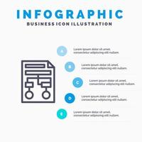 icono de línea de documento de estructura alámbrica de proceso de papel cuadriculado con fondo de infografía de presentación de 5 pasos vector