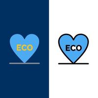 Eco Heart Love Environment  Icons Flat and Line Filled Icon Set Vector Blue Background