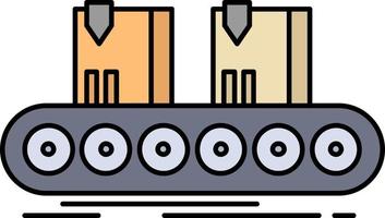 Belt box conveyor factory line Flat Color Icon Vector