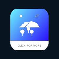 paisaje montaña árbol pájaros aplicación móvil botón android e ios versión de glifo vector