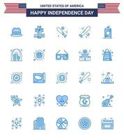 Set of 25 Modern Blues pack on USA Independence Day gate arch bat usa cola Editable USA Day Vector Design Elements