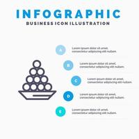 cuenco manjar postre indio laddu dulce tratar icono de línea con 5 pasos presentación infografía fondo vector