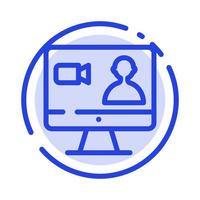 Job Search Internet Computer Blue Dotted Line Line Icon vector