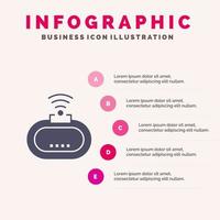 dispositivo seguridad wifi señal sólido icono infografía 5 pasos presentación antecedentes vector