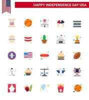 Modern Set of 25 Flats and symbols on USA Independence Day such as instrument american building cream icecream Editable USA Day Vector Design Elements