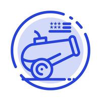 Big Gun Cannon Howitzer Mortar Blue Dotted Line Line Icon vector