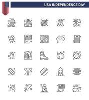 Happy Independence Day 4th July Set of 25 Lines American Pictograph of states police barbecue star badge Editable USA Day Vector Design Elements