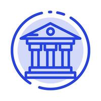 icono de línea de línea de puntos azul de servicio de dinero de edificio de banco vector