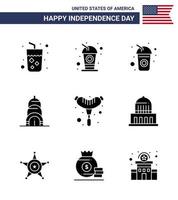 9 iconos creativos de estados unidos signos de independencia modernos y símbolos del 4 de julio de la ciudad de estados unidos edificio chrysler frankfurter elementos de diseño vectorial editables del día de estados unidos vector